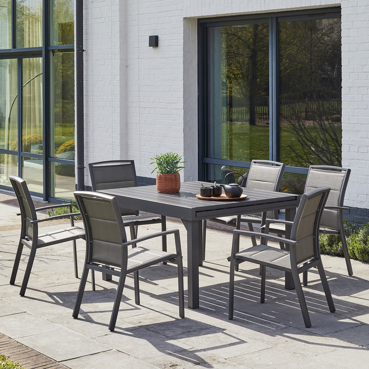 MODULO - Set di mobili da giardino con tavolo allungabile in alluminio 6/10 pers.