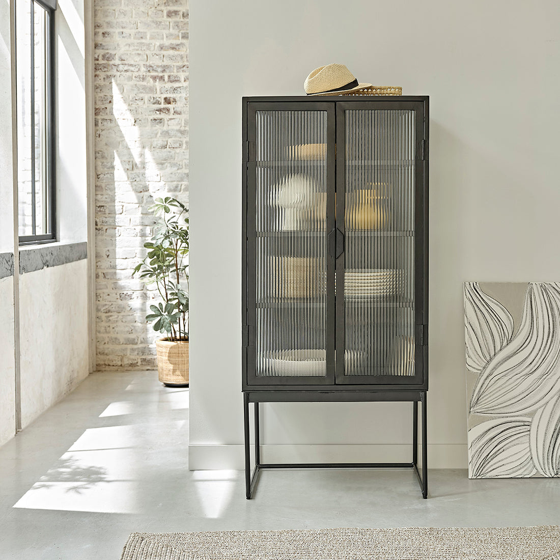 OCTAV - Credenza in metallo e vetro ondulato 70 cm