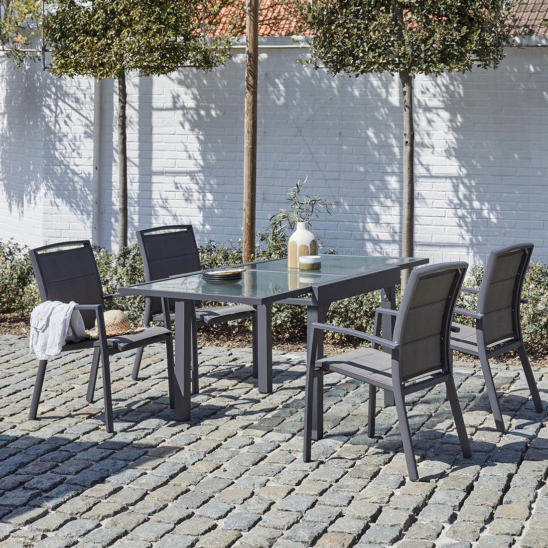 MODULO - Set di mobili da giardino in alluminio grigio con tavolo allungabile 4/8 pers.