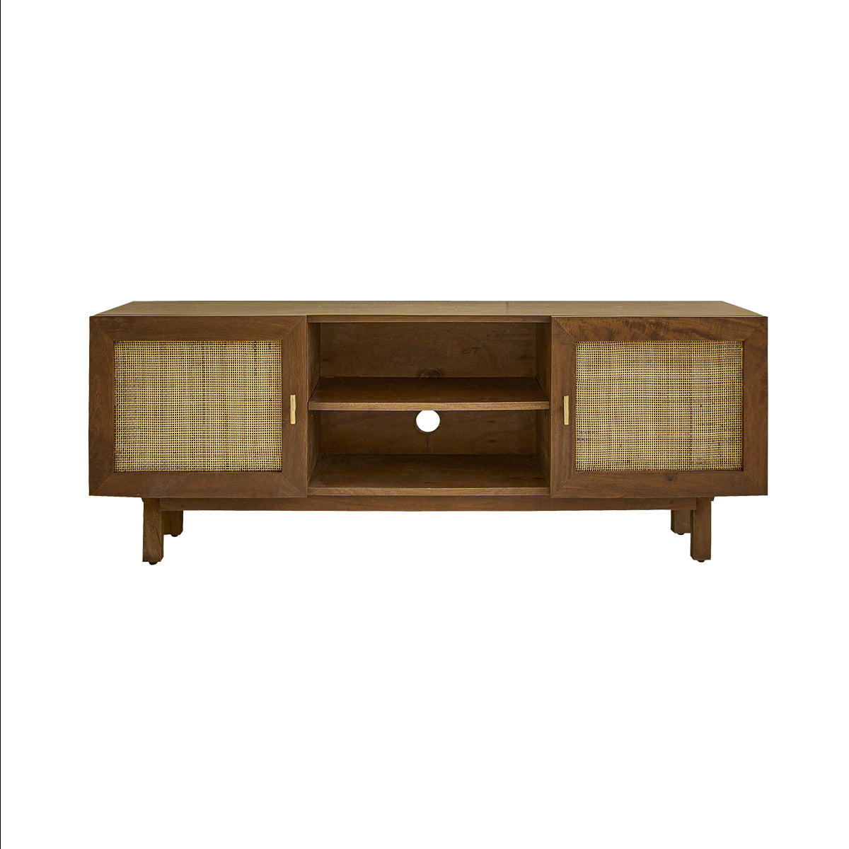 RAPHAEL - Mobile TV in mango massello finitura in noce e midollino 140 cm