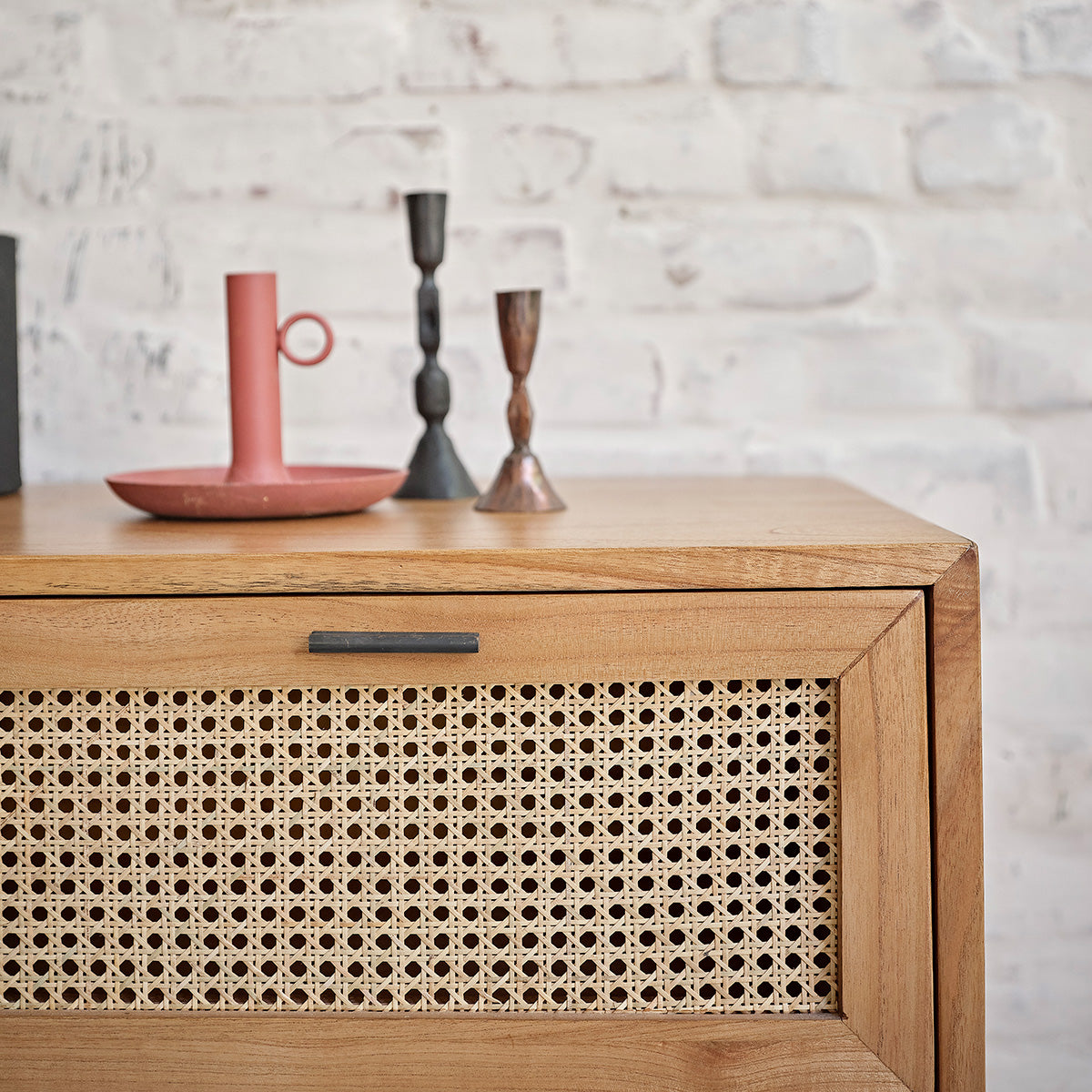 ALBA - Cassettiera in mindi massello e cannage, 100 cm