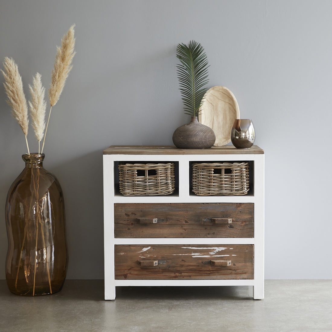 HONFLEUR - Cassettiera in legno massello riciclato da 80 cm