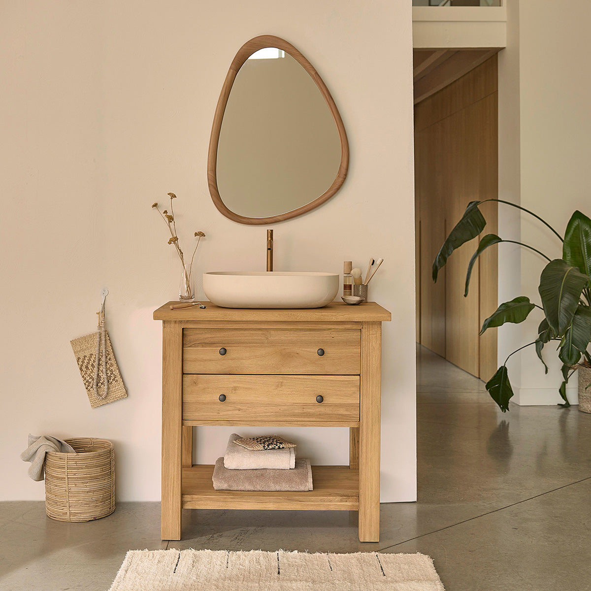 NAHELE - Mobile sottolavabo in teak massello riciclato 82 cm