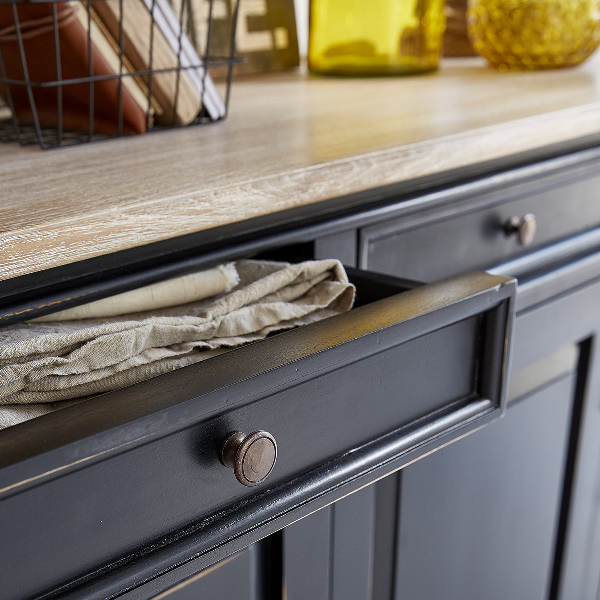LONDRES - Credenza in mogano e teak massello 180 cm nero