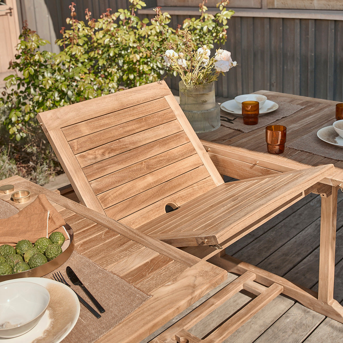 MALTE - Set di mobili da giardino in teak massello con tavolo allungabile 8/10 pers.