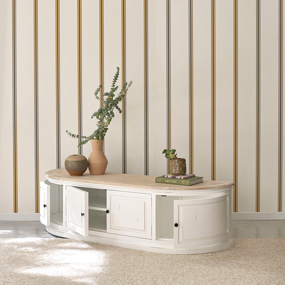 LONDRES - Mobile porta TV in legno mogano e teak bianco da 160 cm