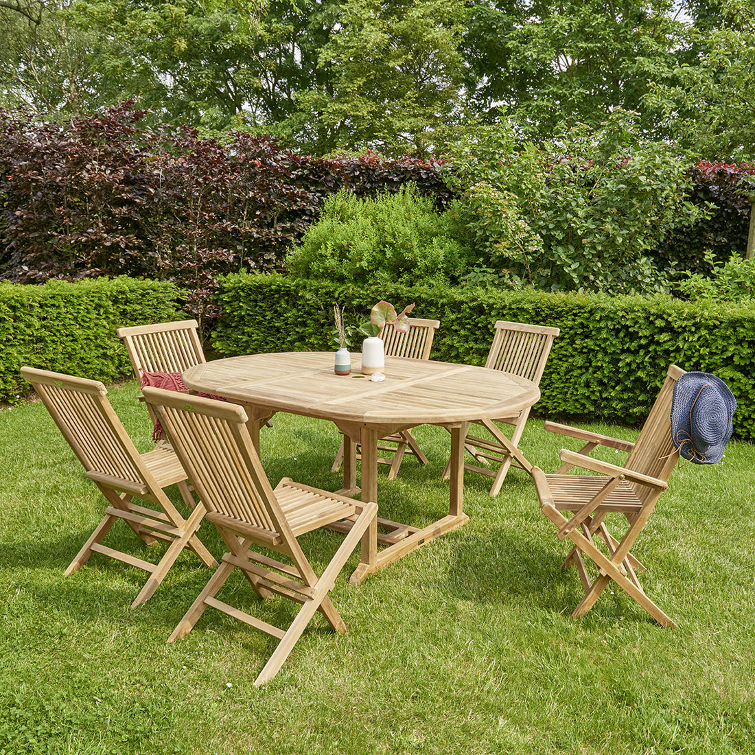 MIDLAND - Set di mobili da giardino in teak massello con tavolo allungabile 6/8 pers.