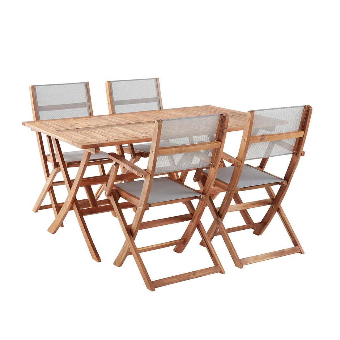 HANOÏ - Set di mobili da giardino in legno massello di acacia e textilene grigio 4 pers.