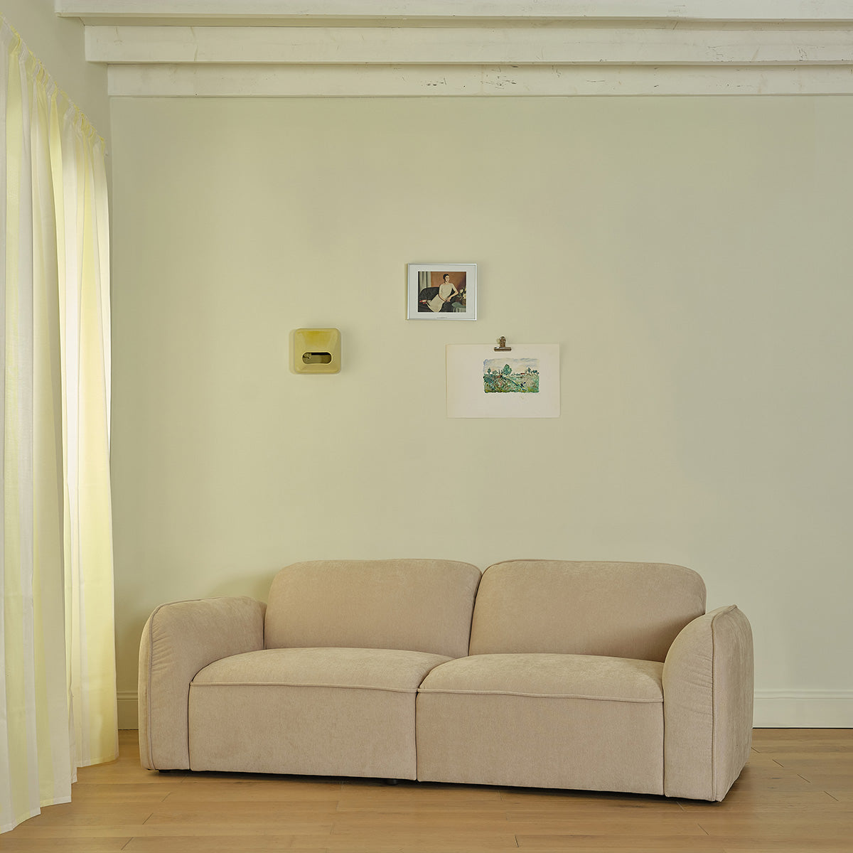 HECTOR - Divano lineare a 3 posti in velluto beige melange