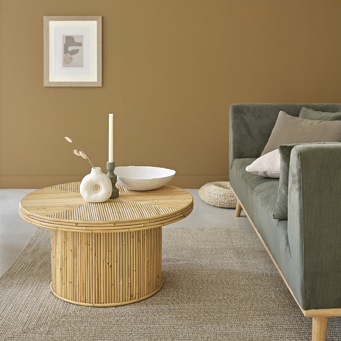 ALMA - Tavolino in cannage di rattan Ø 80 cm