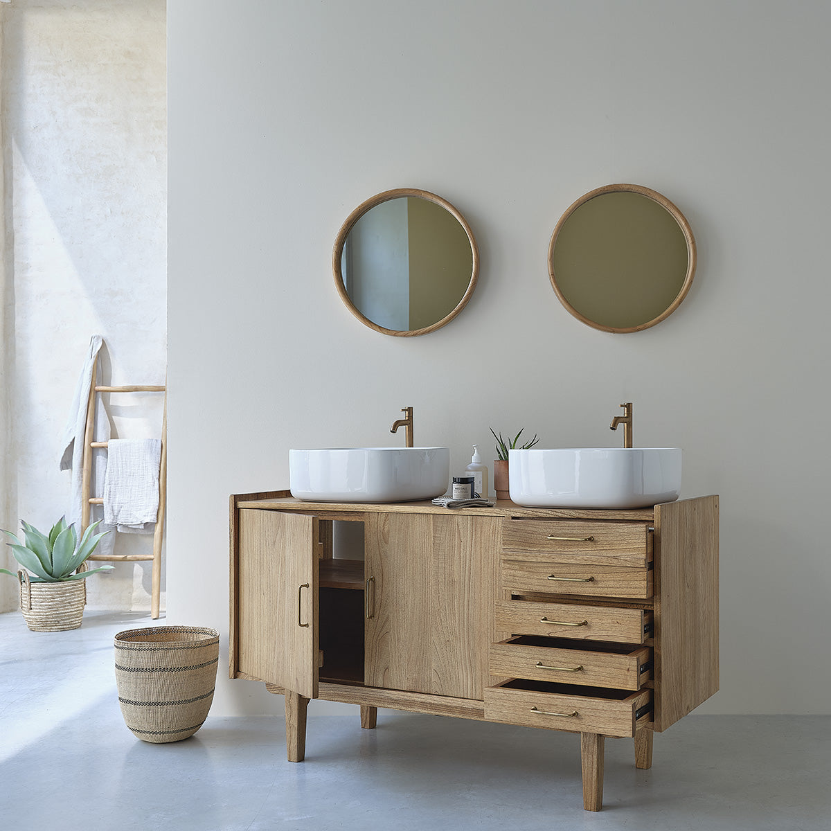 FIFTIES - Mobile per lavabo in mindi massello 135 cm