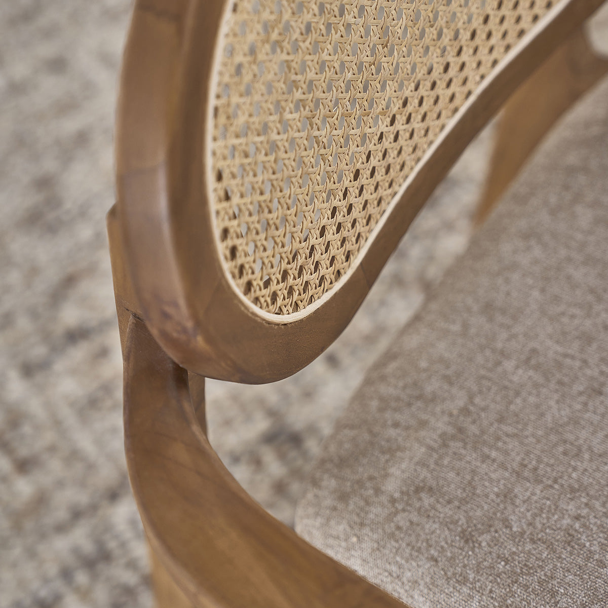 SABI - Poltrona in teak massello, cannage e tessuto grigio-beige