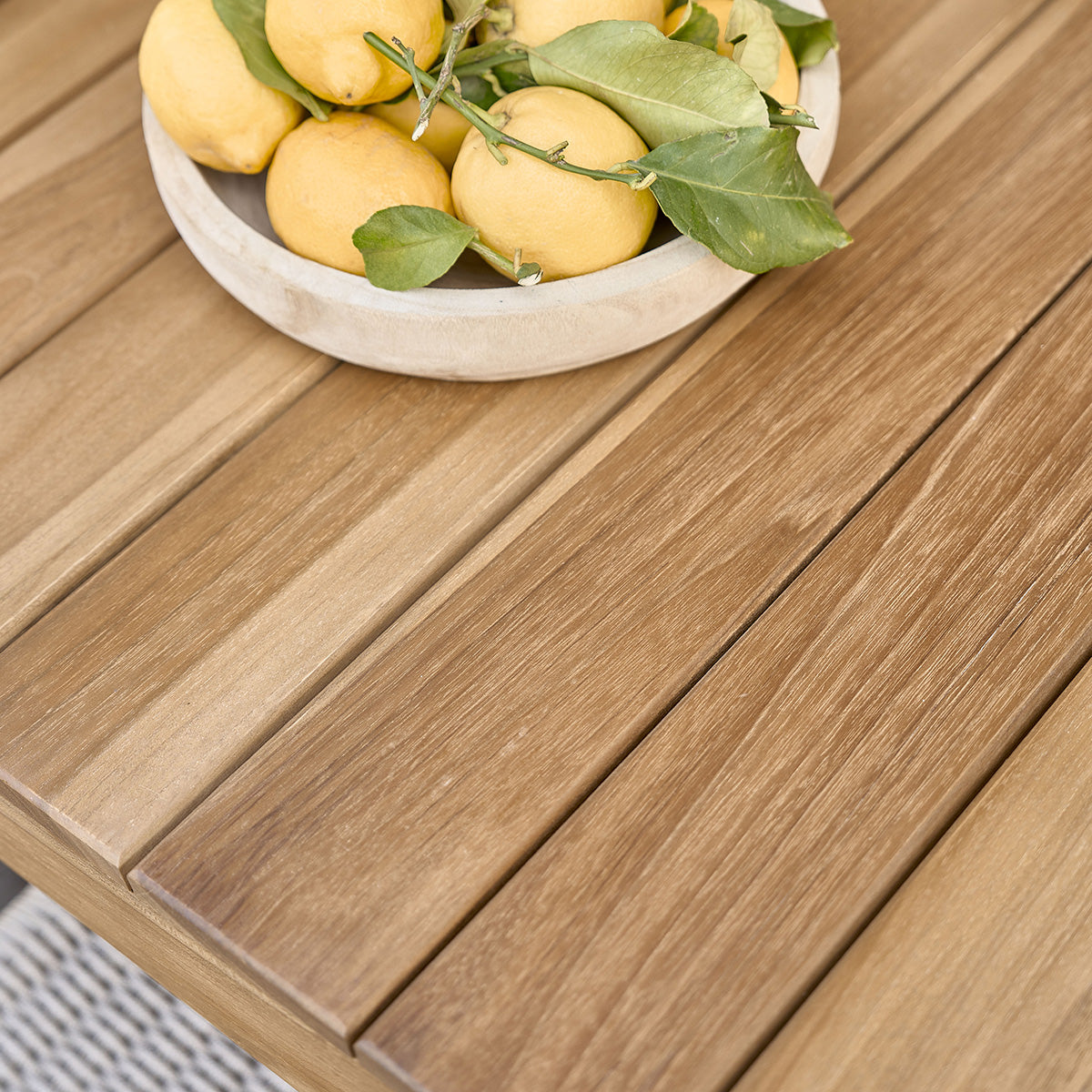 ESTHER - Set di mobili da giardino in legno di teak massello e corda nera 8 pers.