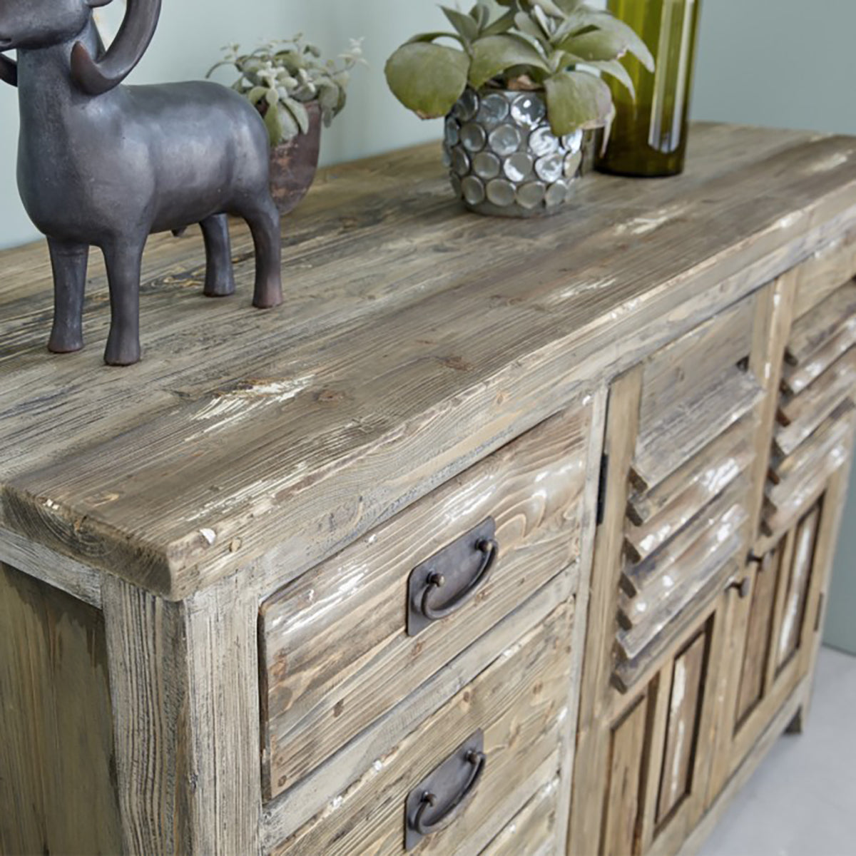 VICTOR - Cassettiera in pino massello riciclato 140 cm