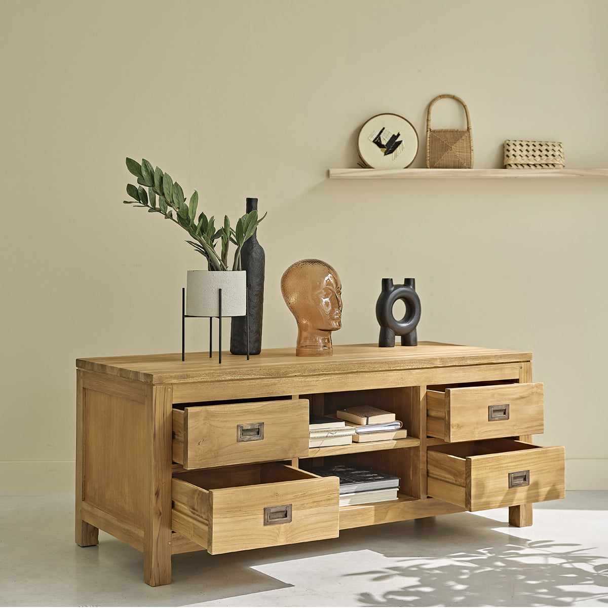 BOSTON - Mobile TV in teak massello 120 cm