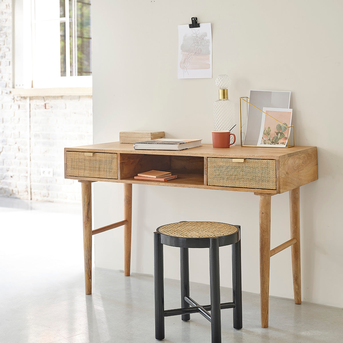 FELICIE - Scrivania in mango massello e midollino 120 cm