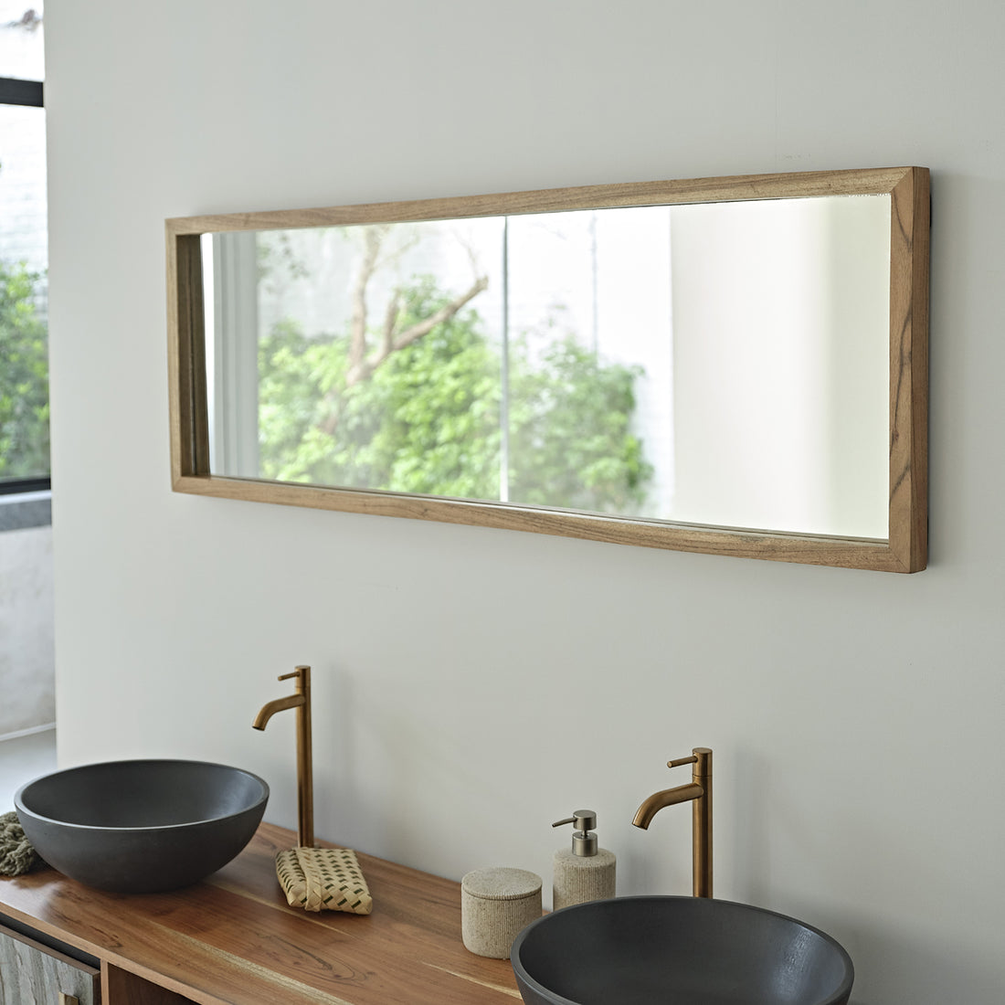 EDEN ROCK - Specchio in acacia massello rettangolare 130x45 cm