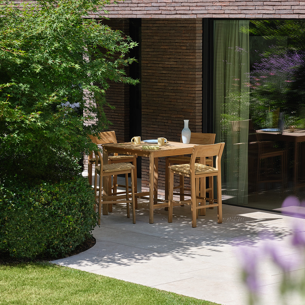 PIANA - Sedia da bar da giardino in teak massiccio di prima qualità