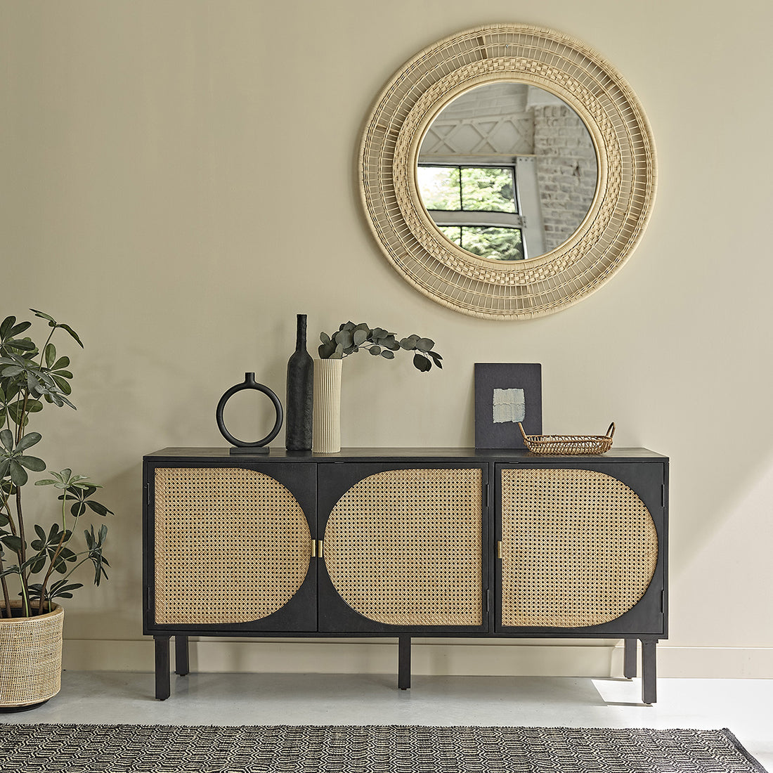 ZULMA - Credenza in mango massello e midollino 160 cm