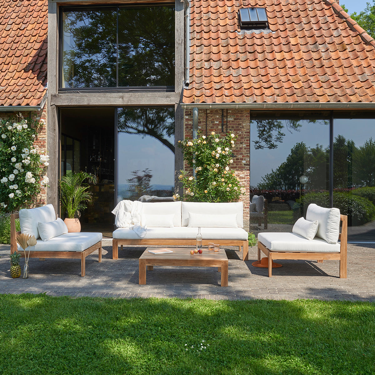 PALMA - Set da giardino basso in teak massiccio bianco