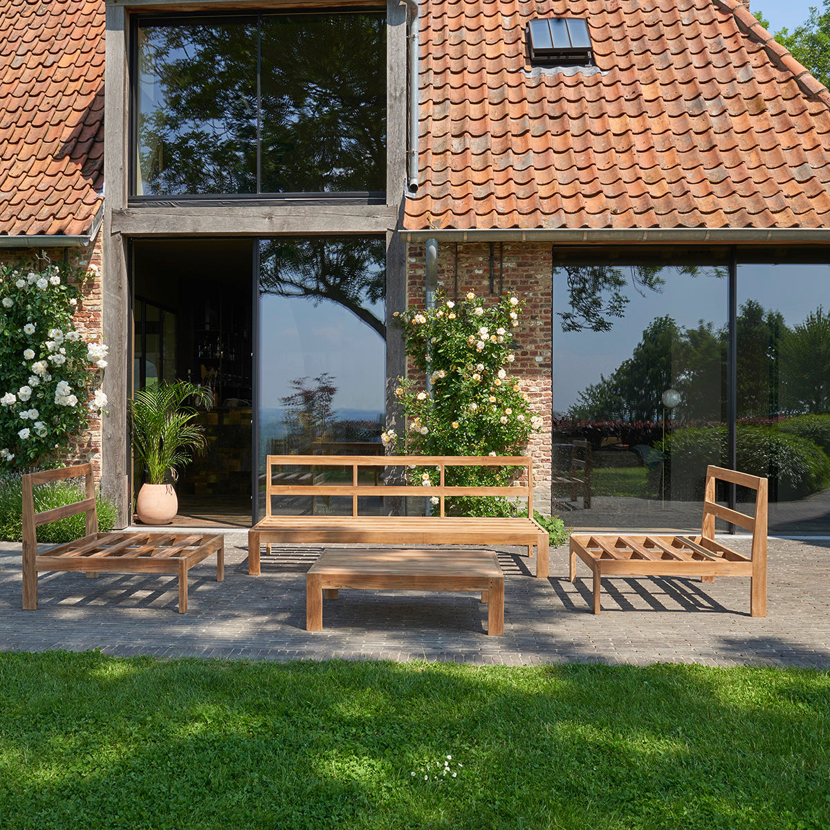 PALMA - Set da giardino basso in teak massiccio bianco