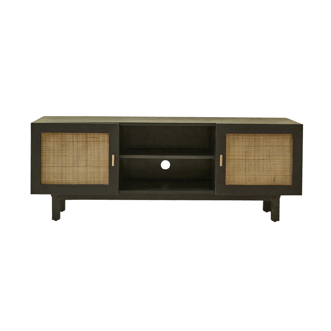 BLAISE - Mobile TV in mango massello nero e midollino 140 cm