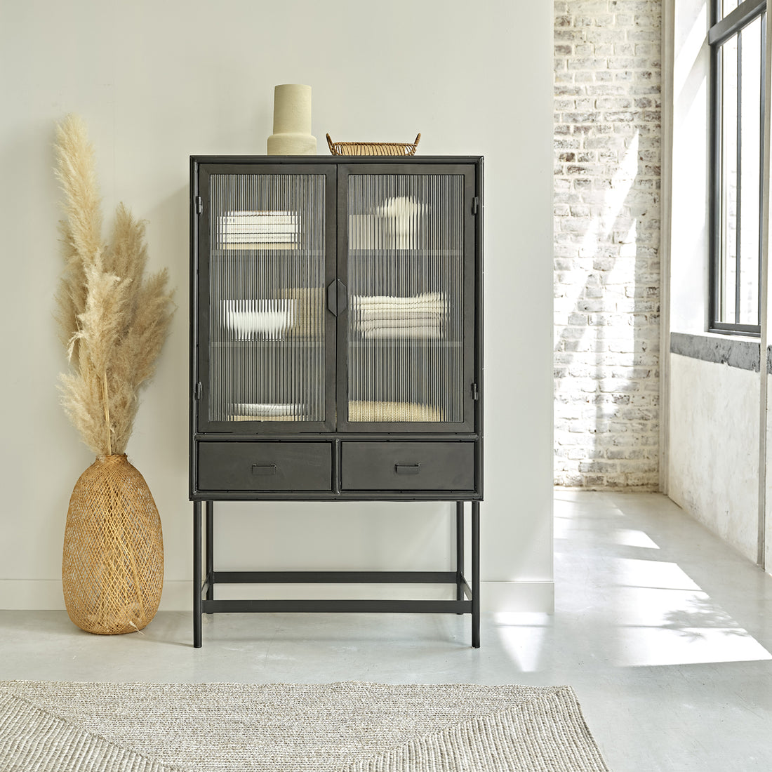 OCTAV - Vetrinetta in metallo e vetro ondulato 90 cm