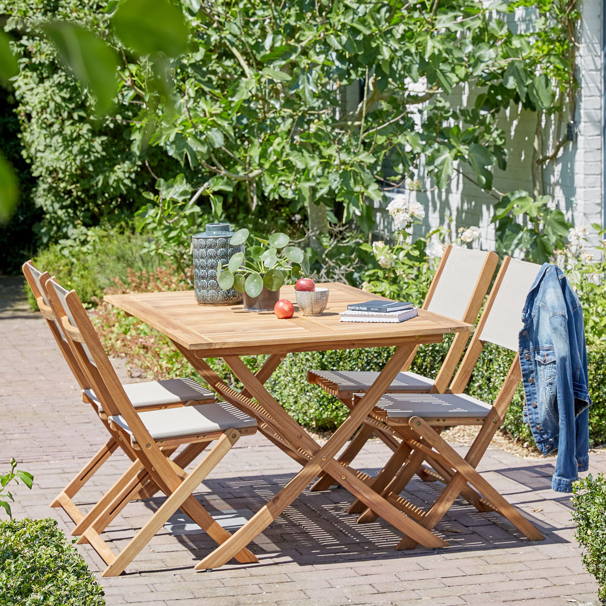 HANOÏ - Set di mobili da giardino in legno massello di acacia e textilene grigio 4 pers.