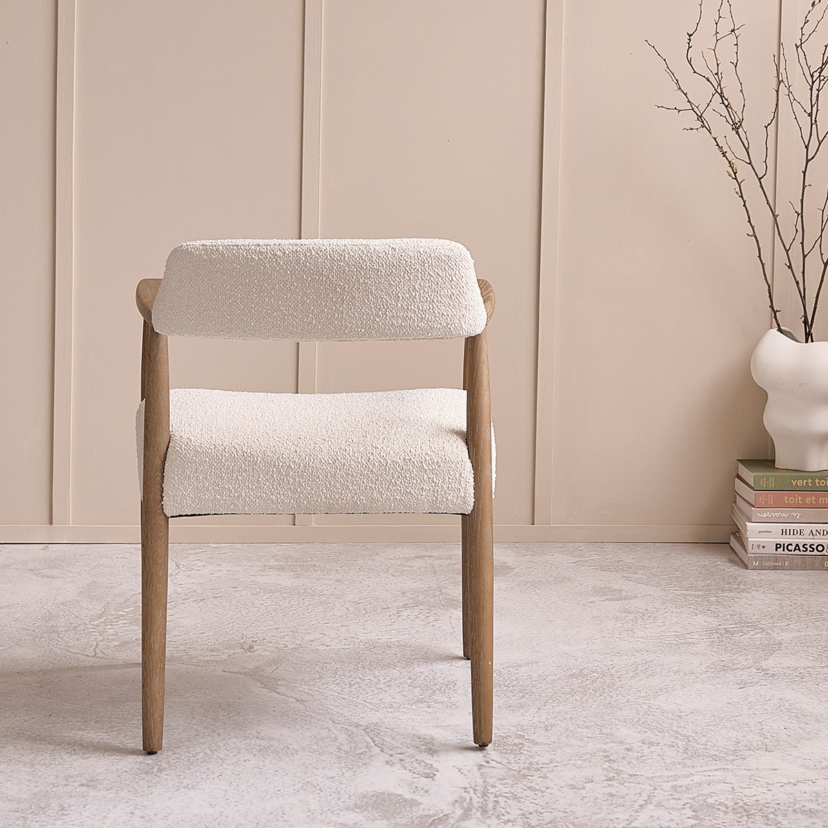 LUISA - Set di 2 sedie in rovere massello e tessuto bouclé