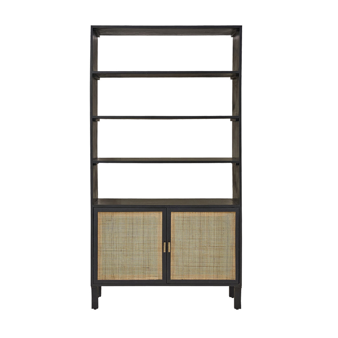 BLAISE - Libreria alta in di mango massello nero e midollino, H 170 cm