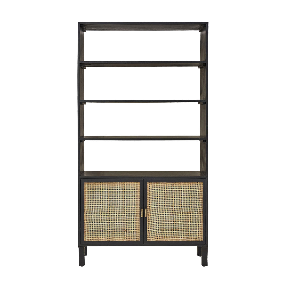 BLAISE - Libreria alta in di mango massello nero e midollino, H 170 cm
