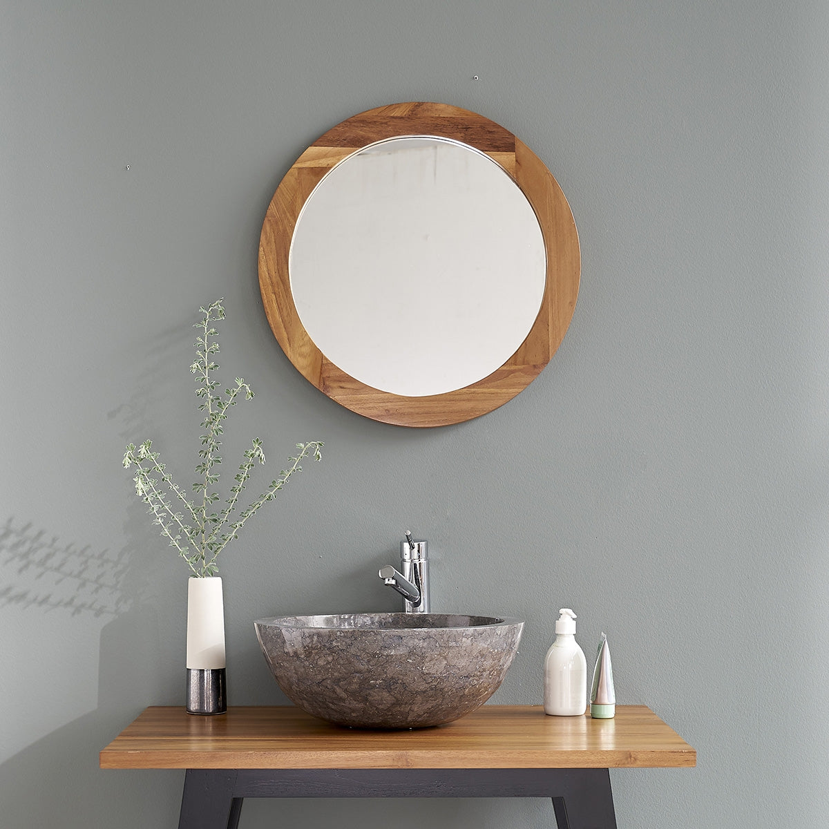 Specchio rotondo in teak massello Ø 50 cm