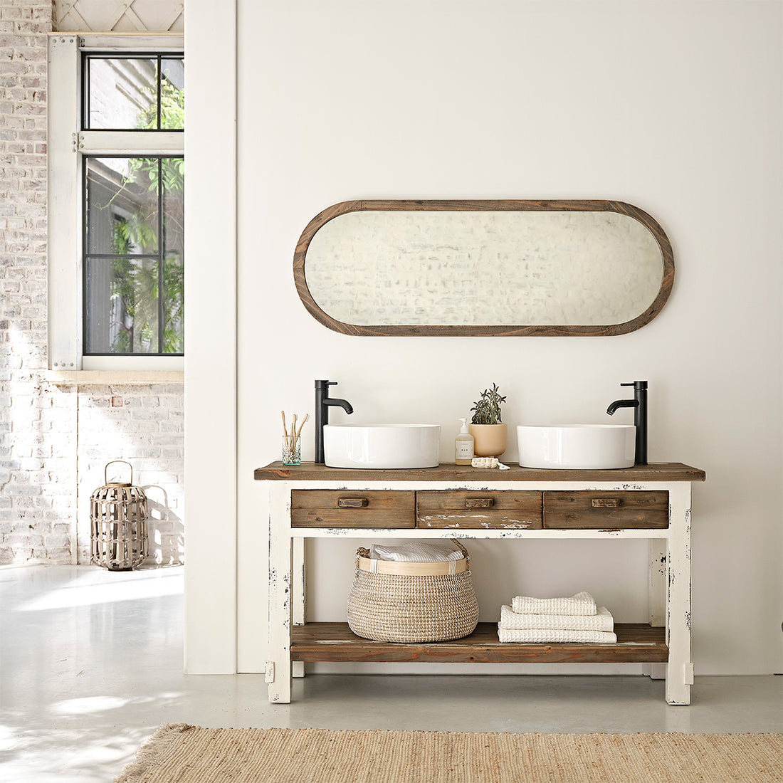 SEZANNE - Mobile per lavabo in legno massello riciclato 150 cm
