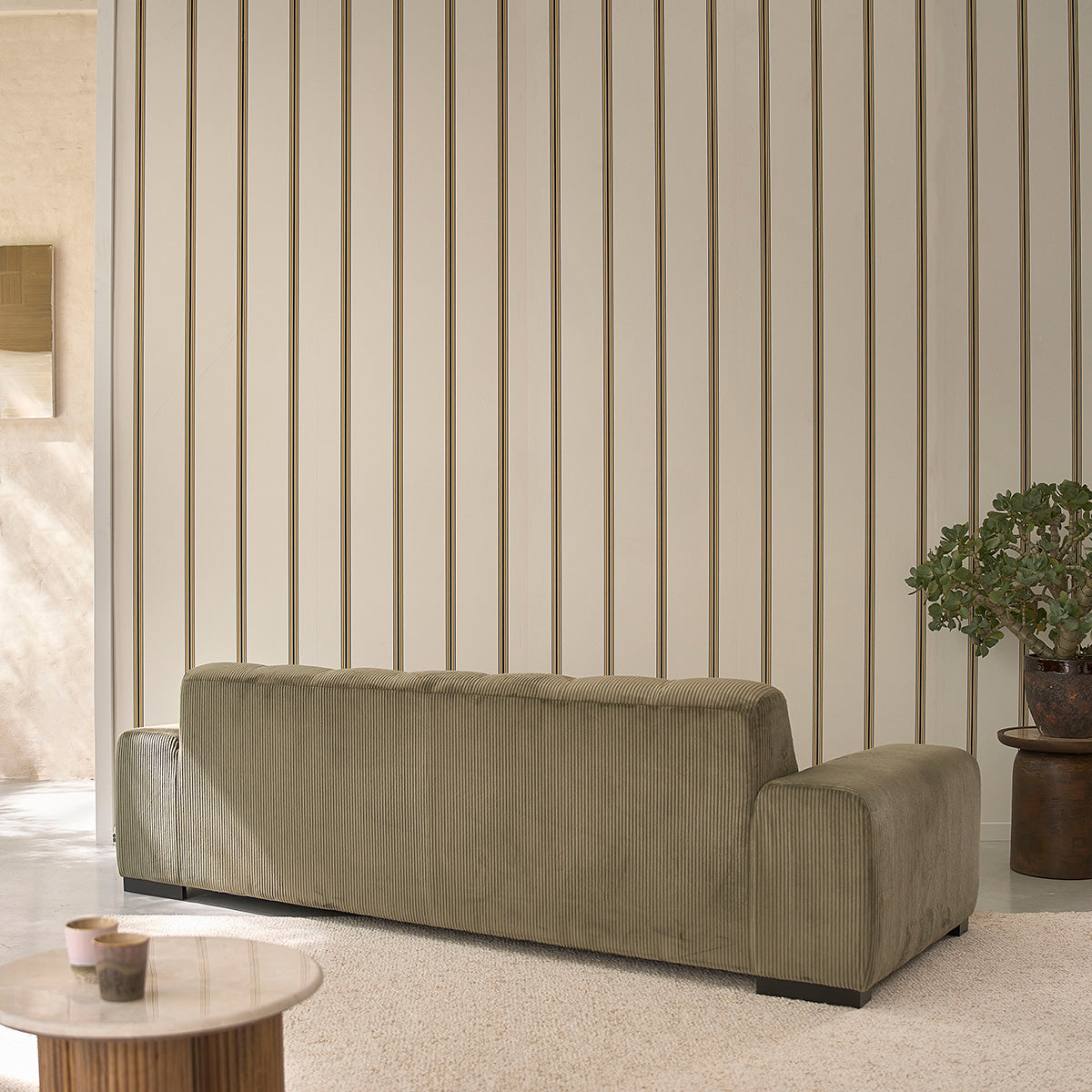 ALPHONSE - Divano diritto 4 posti in velluto a coste kaki