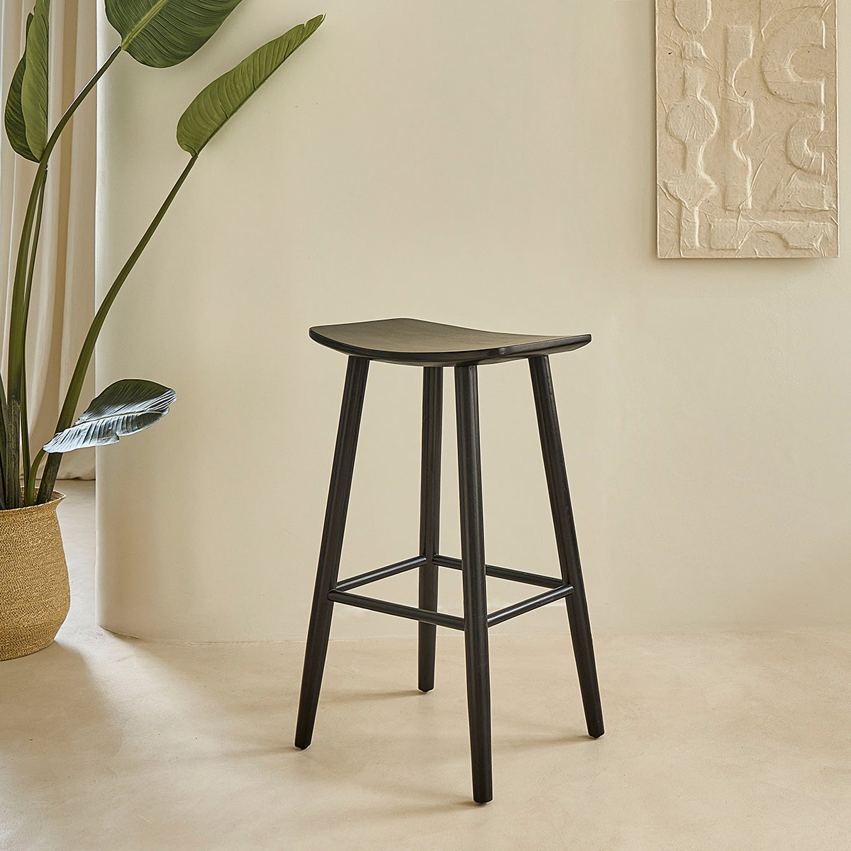 AMBRE - Sgabello da bar in teak massello nero 75 cm