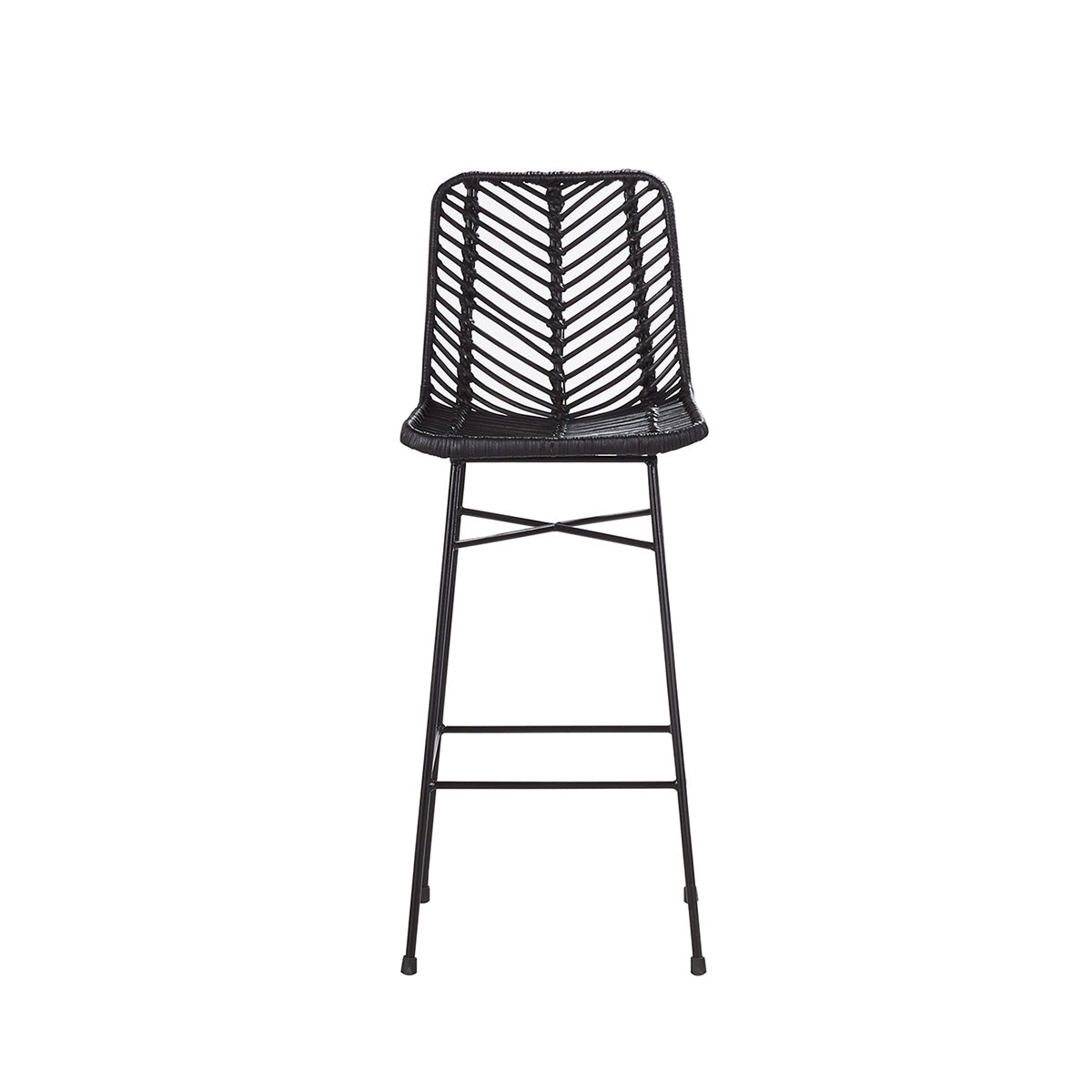 BOHEMA - Sgabello da bar nero in metallo e rattan