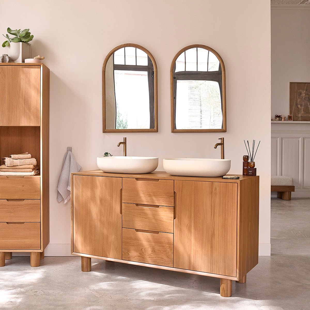 GUSTAVE - Mobile da bagno in teak massello 140 cm