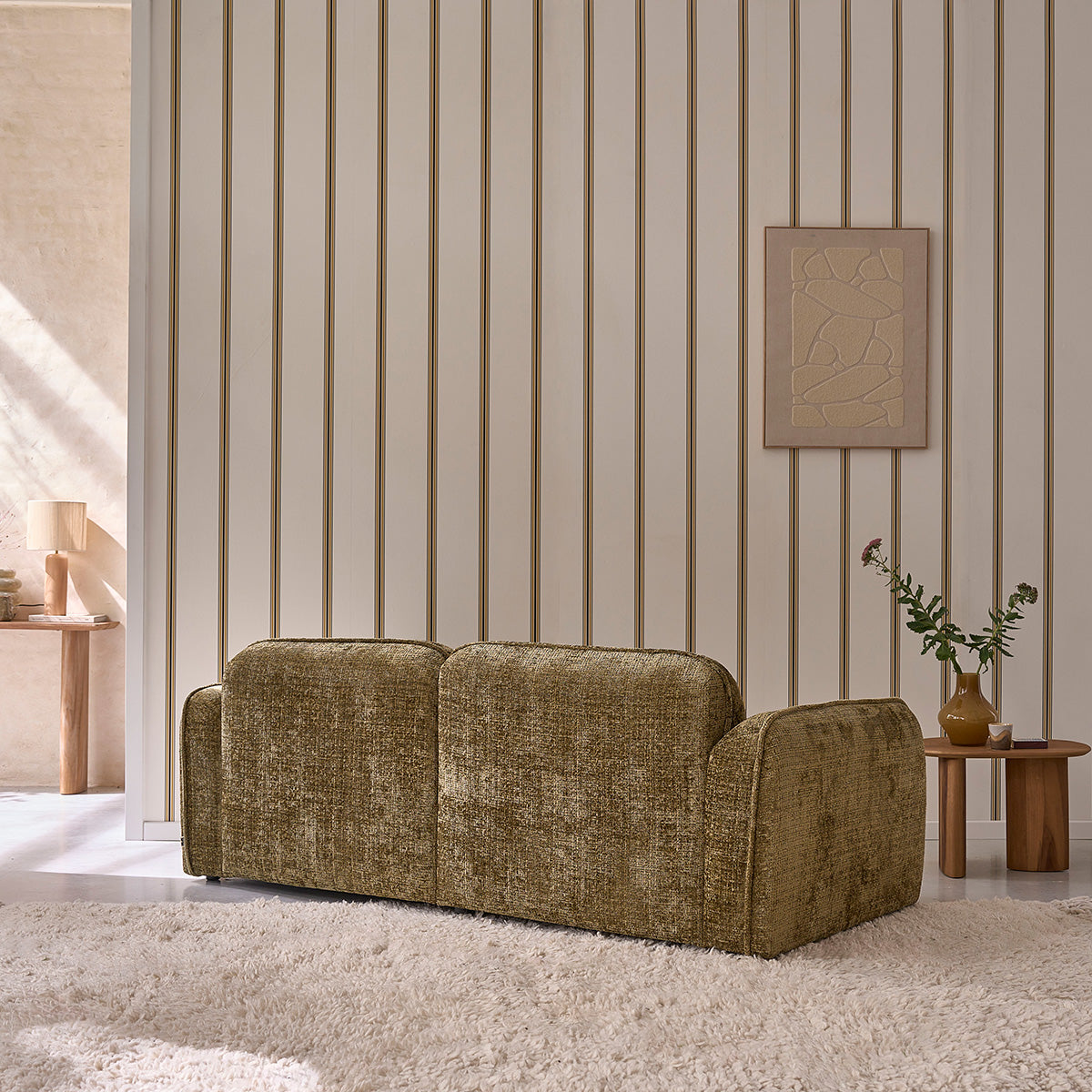 HECTOR - Divano dritto a 3 posti in velluto testurizzato verde