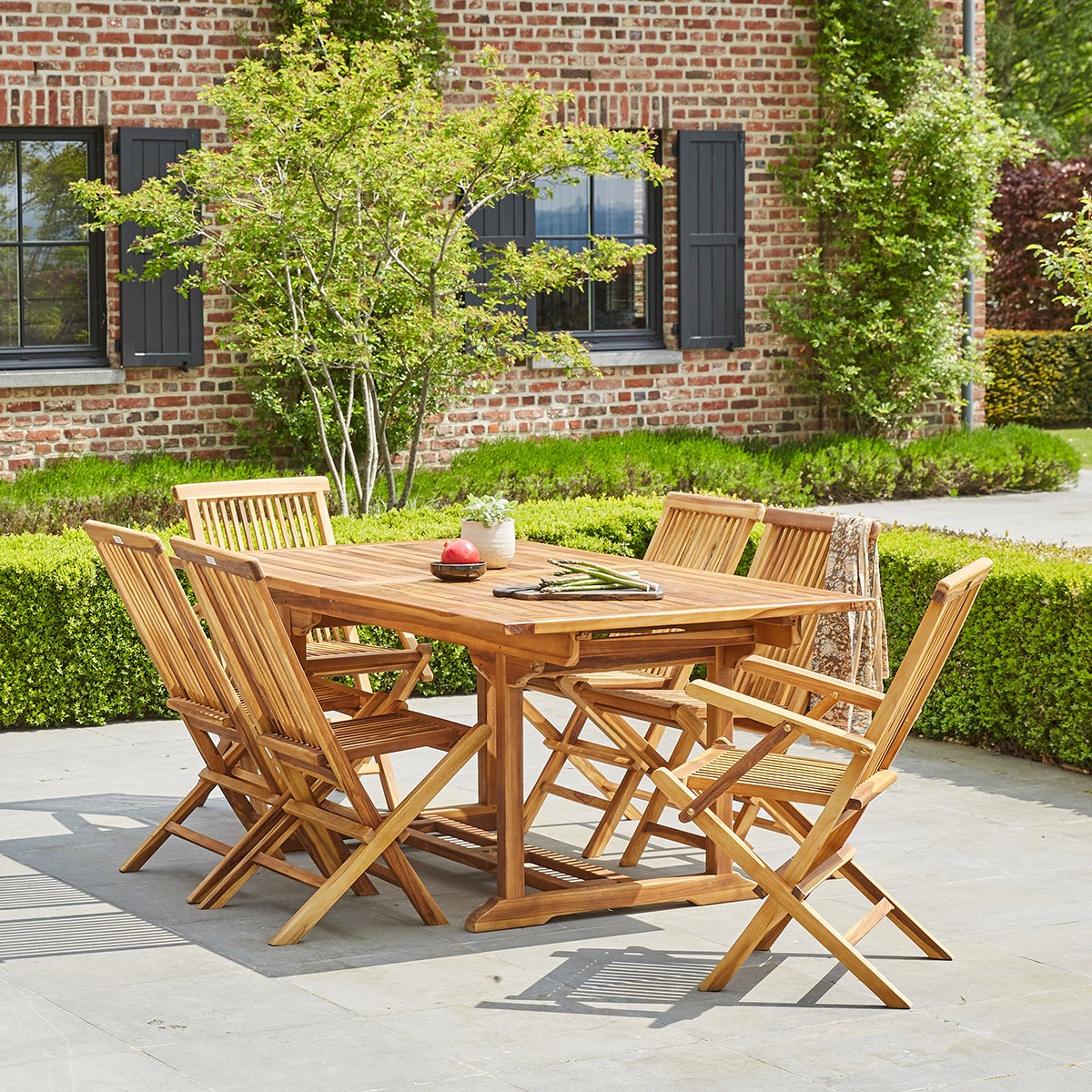 BALI - Set di mobili da giardino in teak massello con tavolo allungabile 8/10 pers.