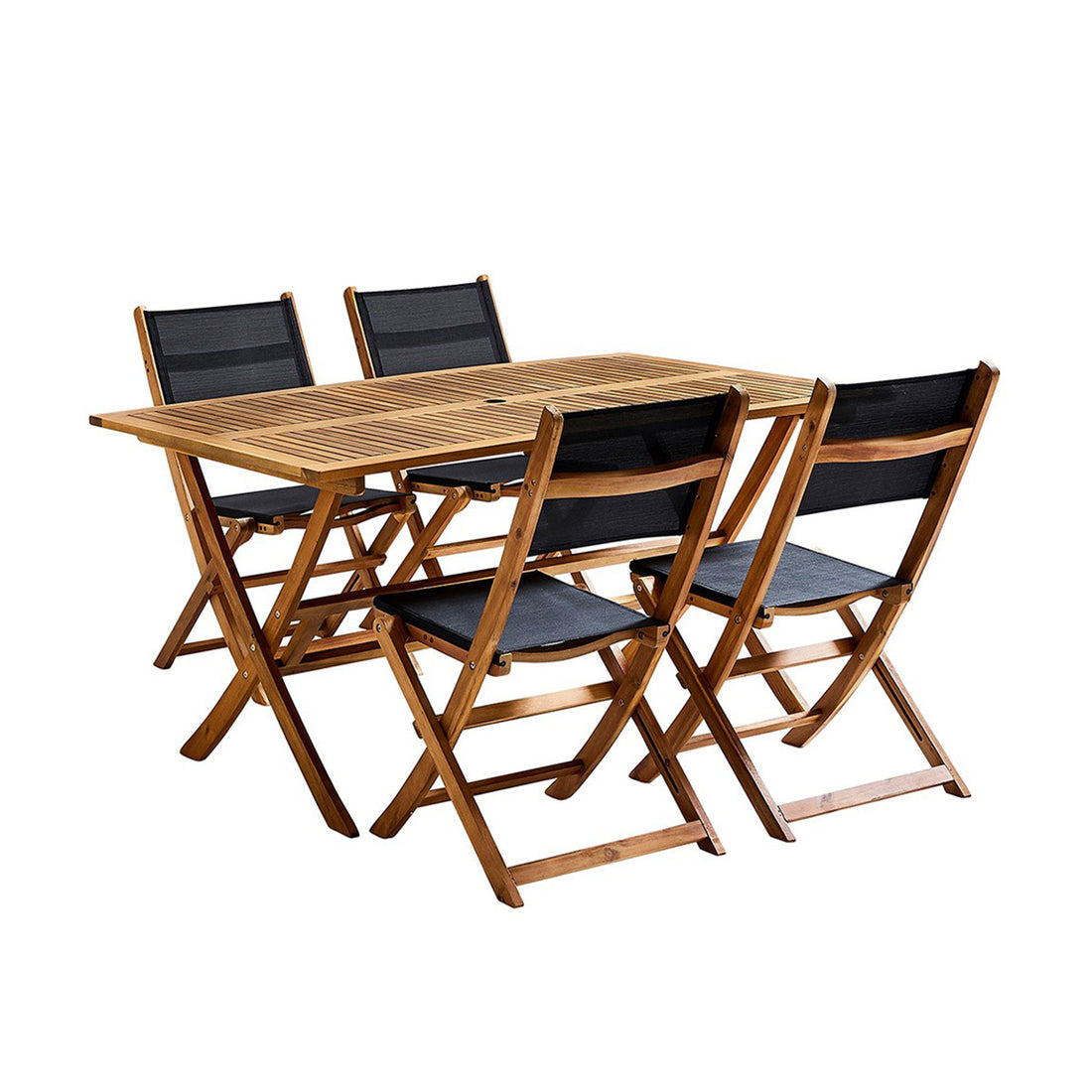 HANOÏ - Set di mobili da giardino in legno massello di acacia e textilene nero 4 pers.