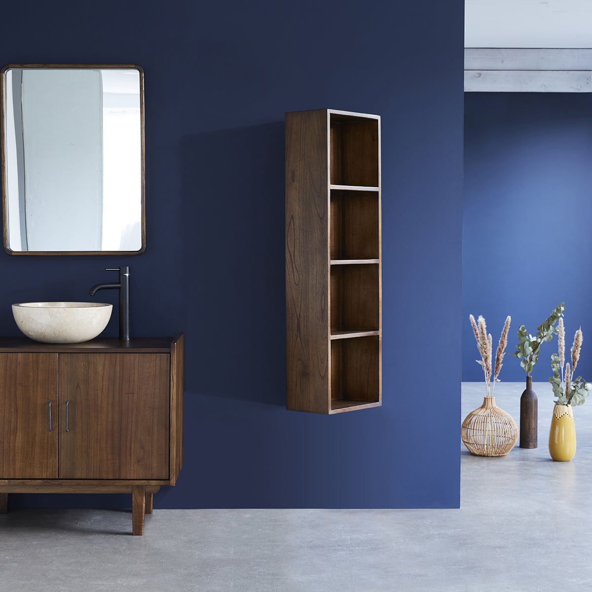 VINTAGE - Colonna da bagno in mindi massello sospesa 120 cm