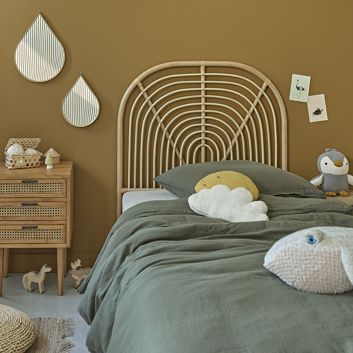 BOHO - Testiera per bambini arrotondata in rattan 90 cm