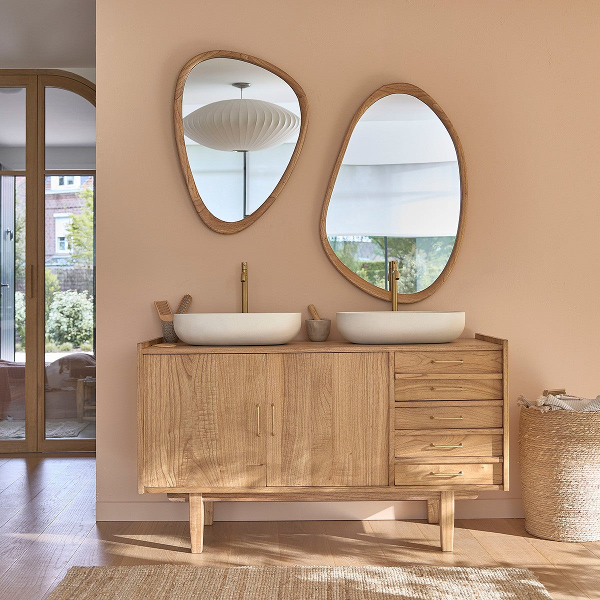 FIFTIES - Mobile per lavabo in mindi massello 135 cm