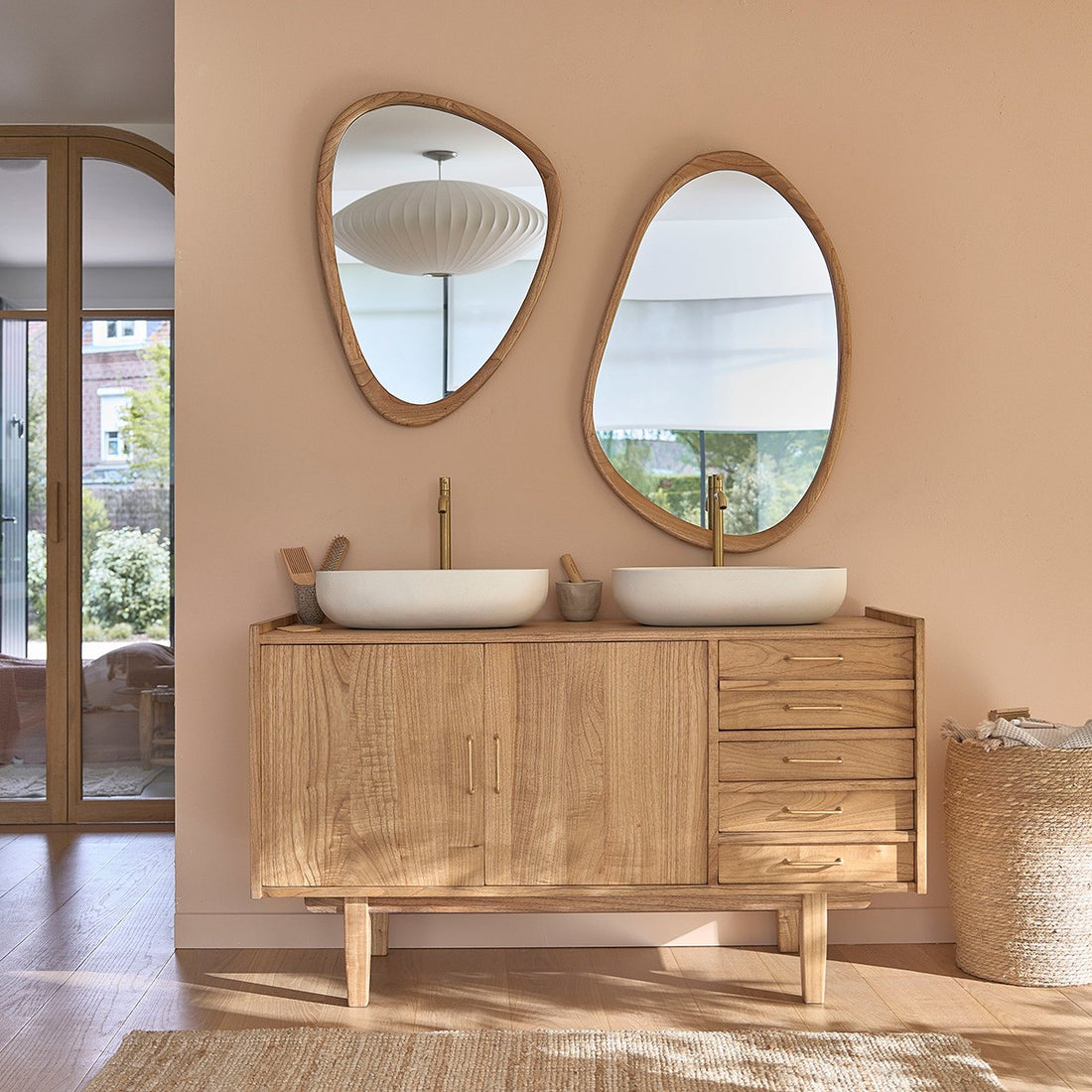 FIFTIES - Mobile per lavabo in mindi massello 135 cm