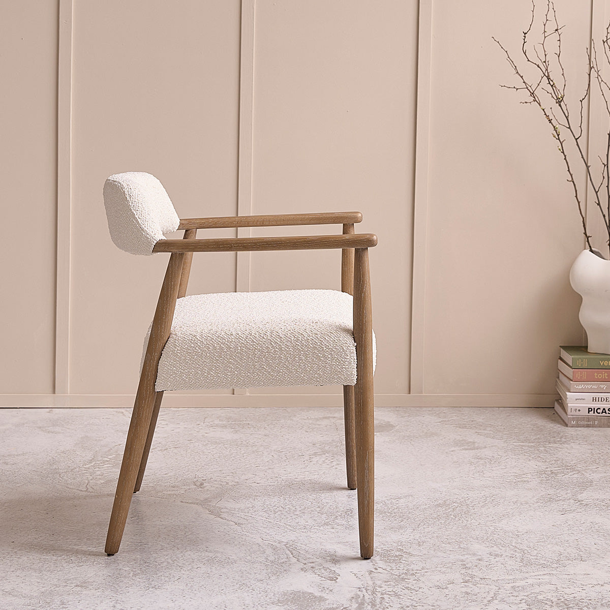 LUISA - Sedia in rovere massello e tessuto bouclé