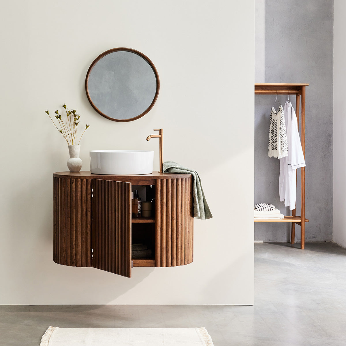 TRINIDAD - Mobile per lavabo sospeso in mindi massello 90 cm