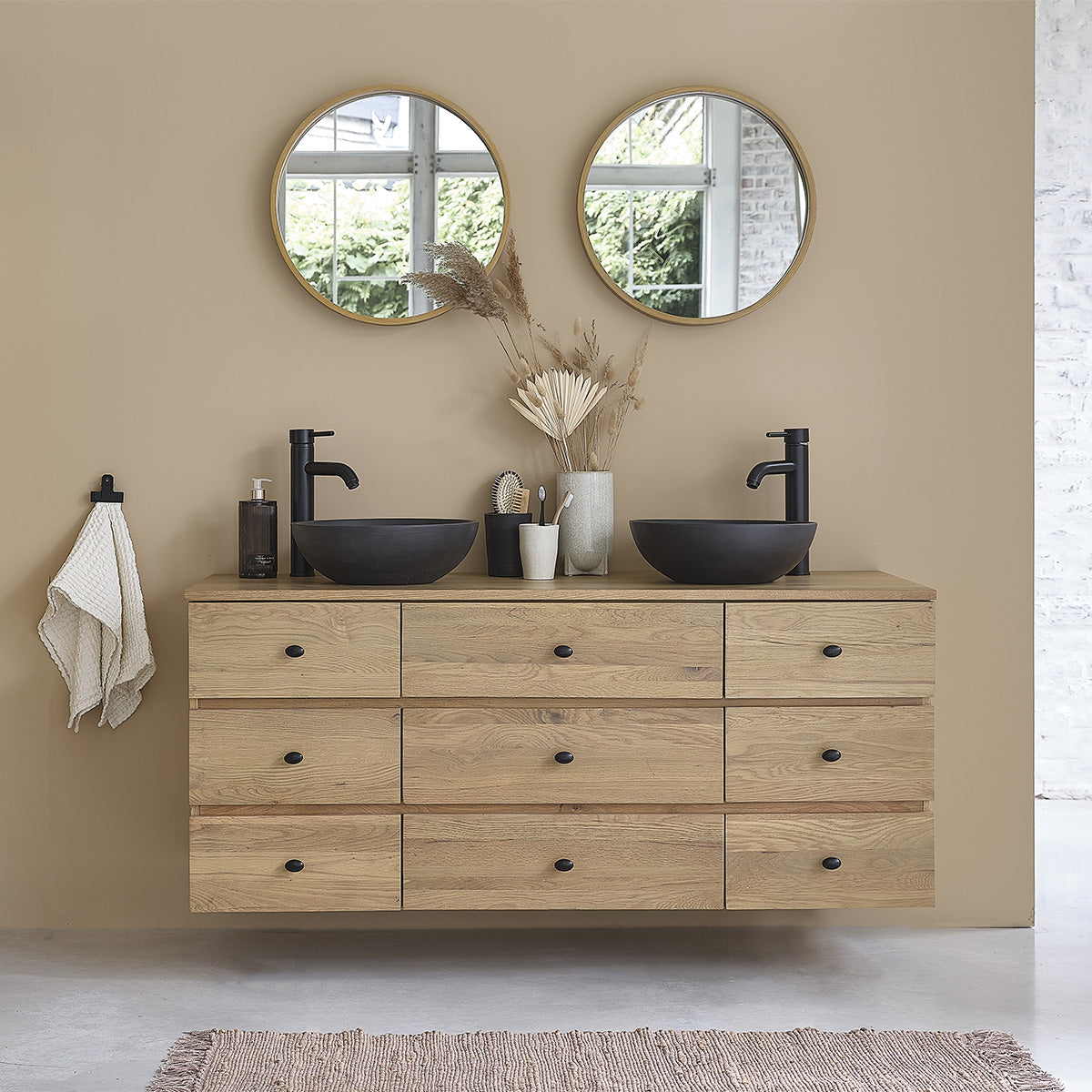 ERNEST - Mobile sottolavabo in rovere massello sospeso 140 cm