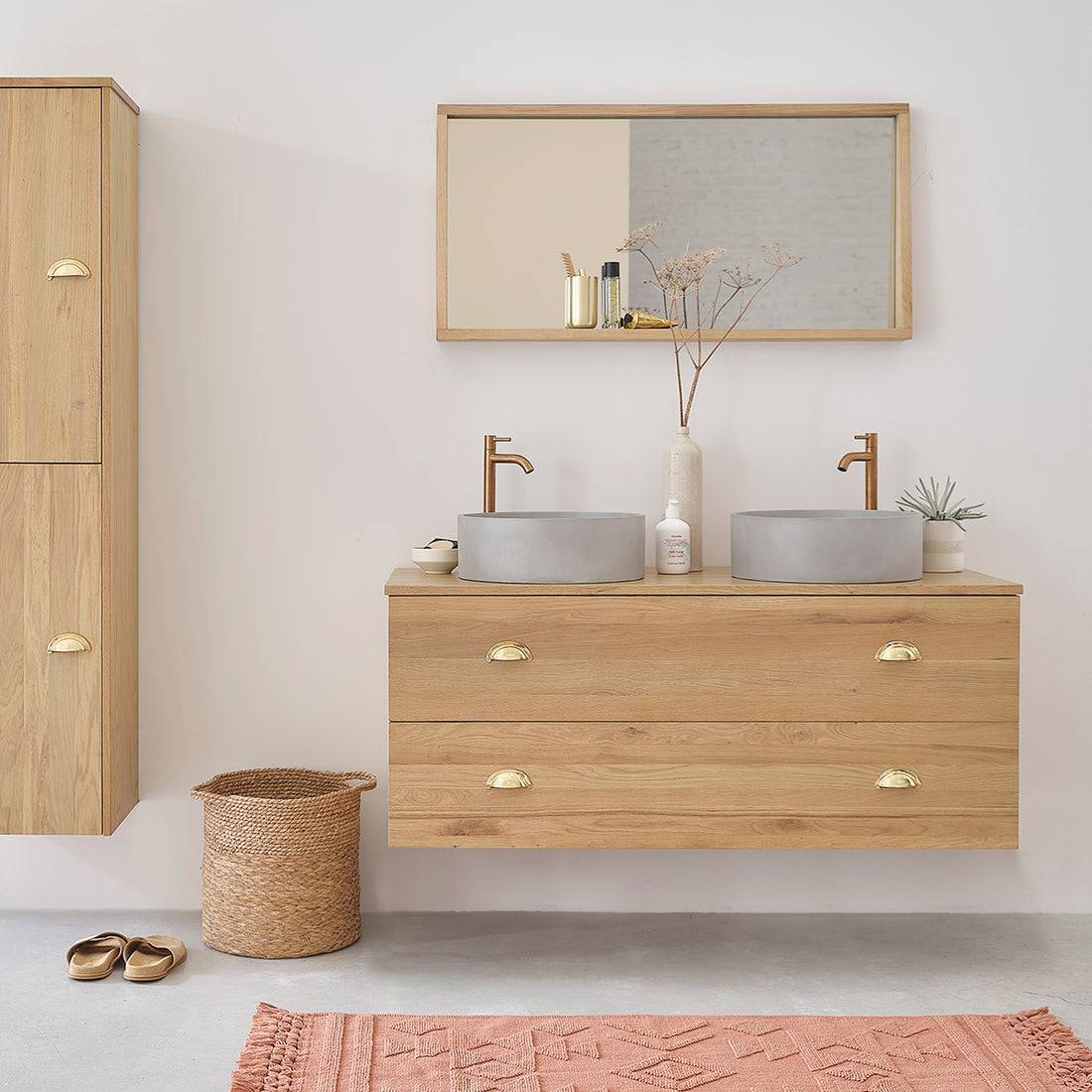 MAHAUT - Mobile sottolavabo in rovere massello sospeso 120 cm