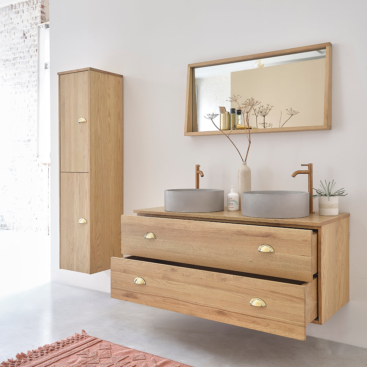 MARGAUX - Mobile sottolavabo in rovere massello sospeso 120 cm