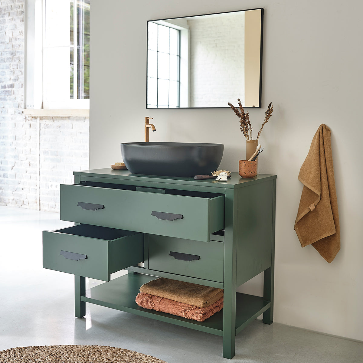 OLIVIA - Mobile sottolavabo in acacia massello 90 cm